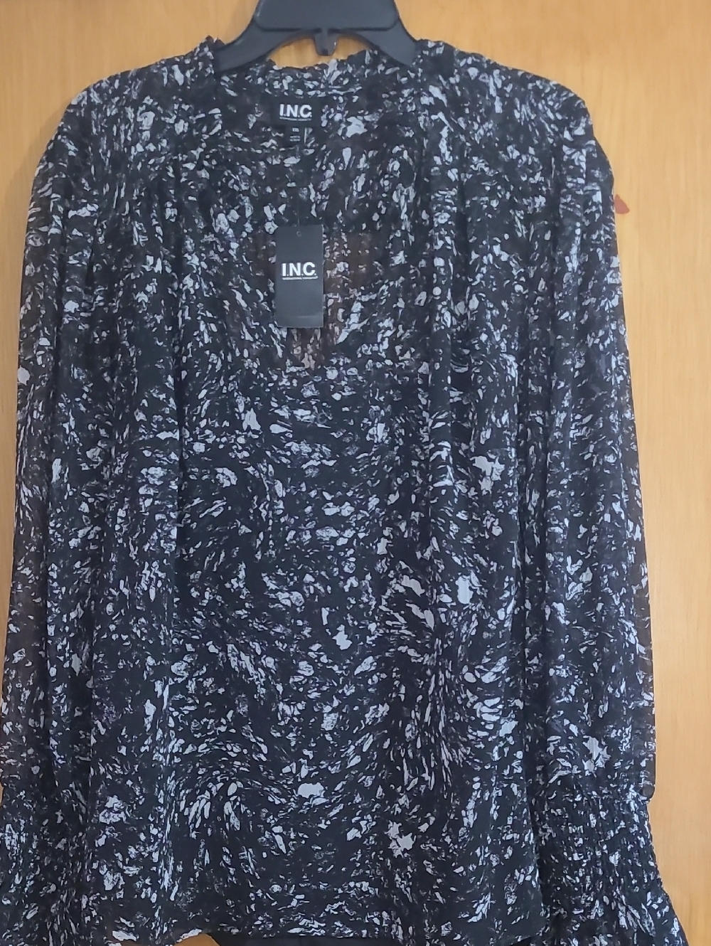 INC International Concepts Black and Light Gray Printed Blouse